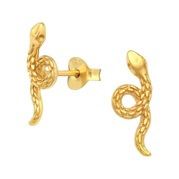 14k Gold Vermeil Snake Stud Earrings - Picture 1 of 16